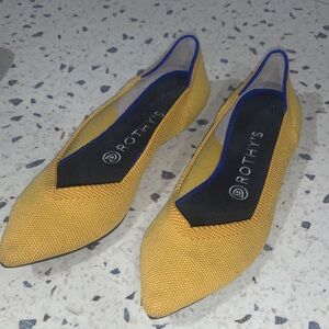 Rothy's Mustard Yellow Flats with Blue Trim